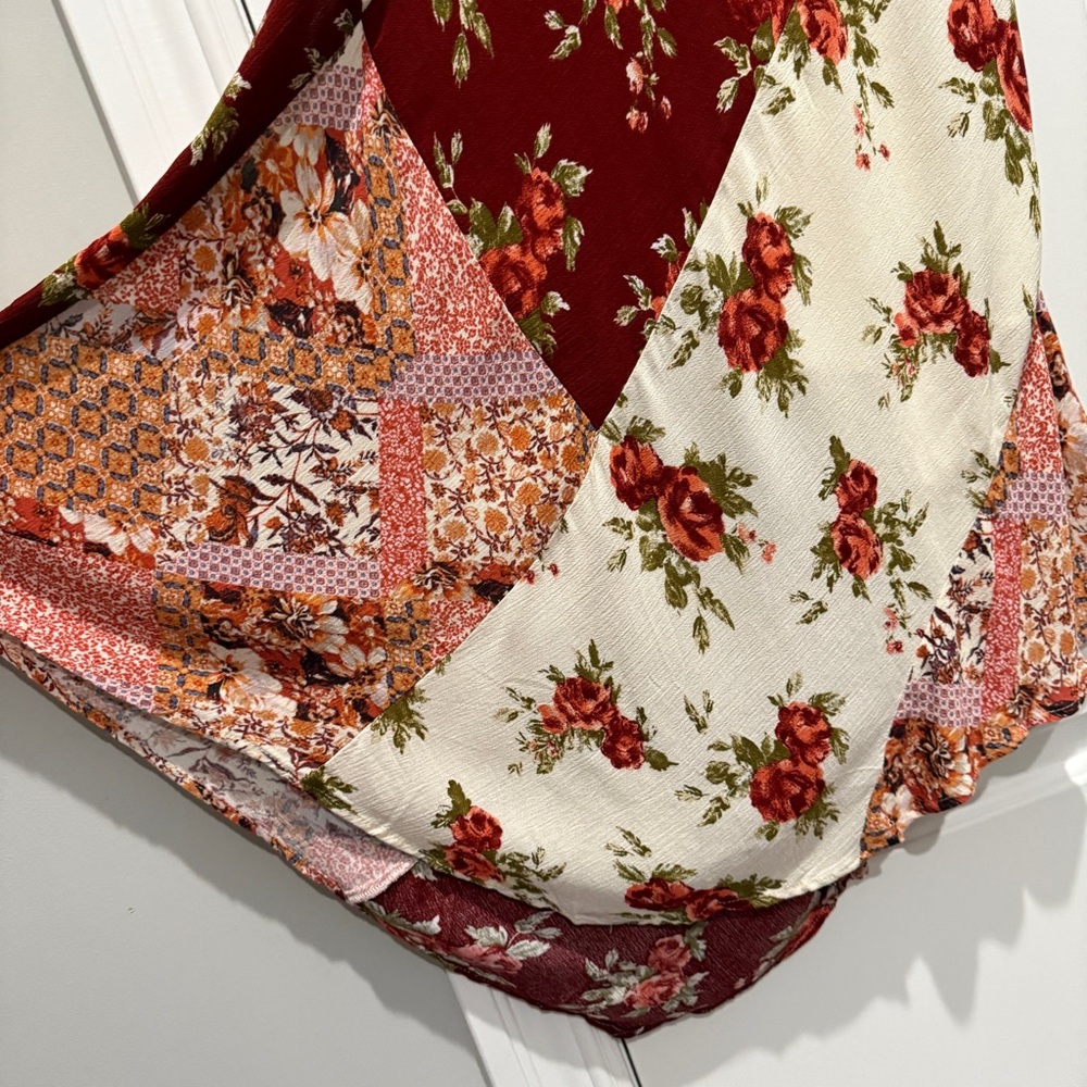 Sincerely Jules Burgundy and Cream Patchwork Floral Maxi Dress - Picture 10 of 12